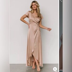 Baltic Born | Champagne Satin Wrap Maxi Dress